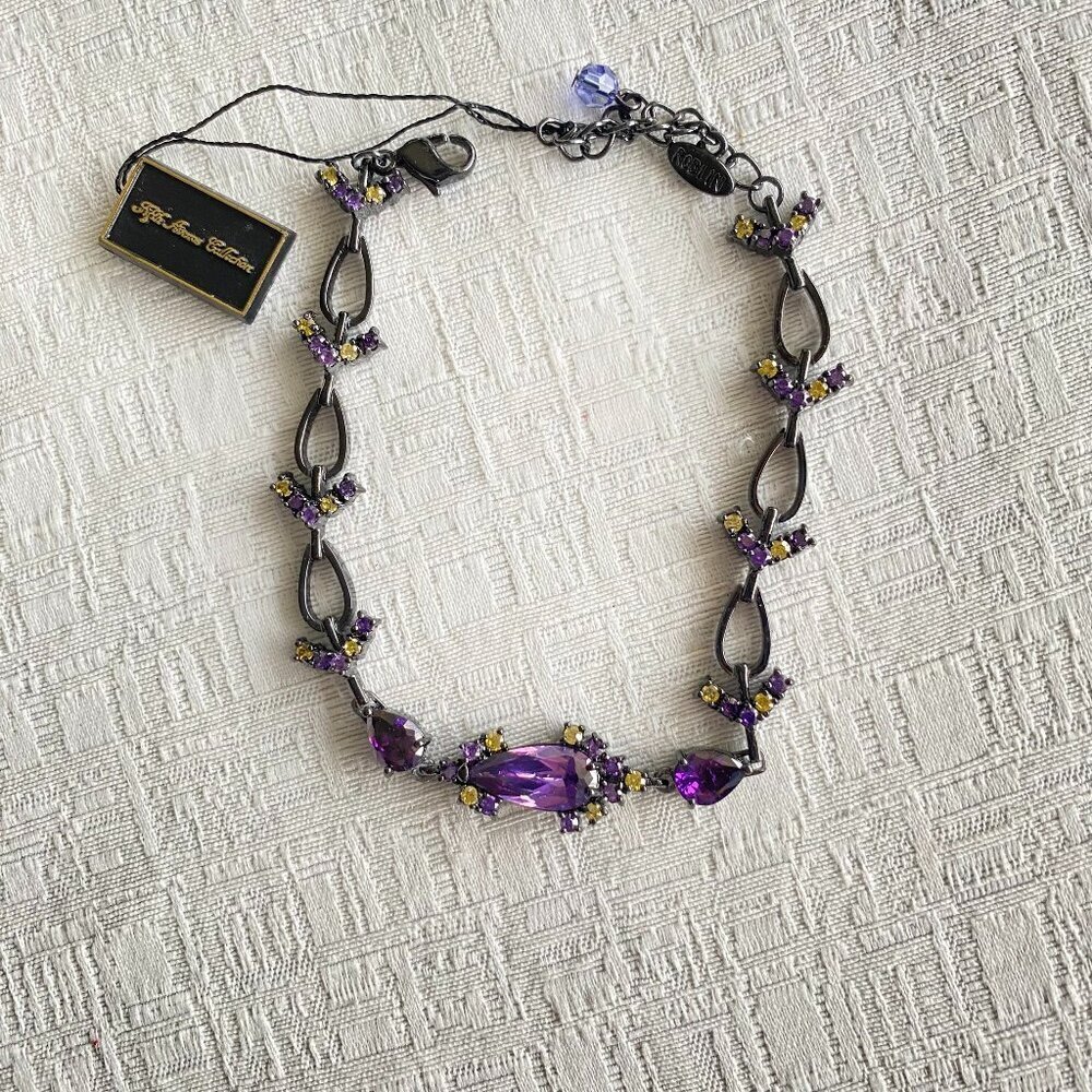 Fifth Avenue Amethyst Topaz Crystal Gun Metal Victorian Style Bracelet NWT​​​